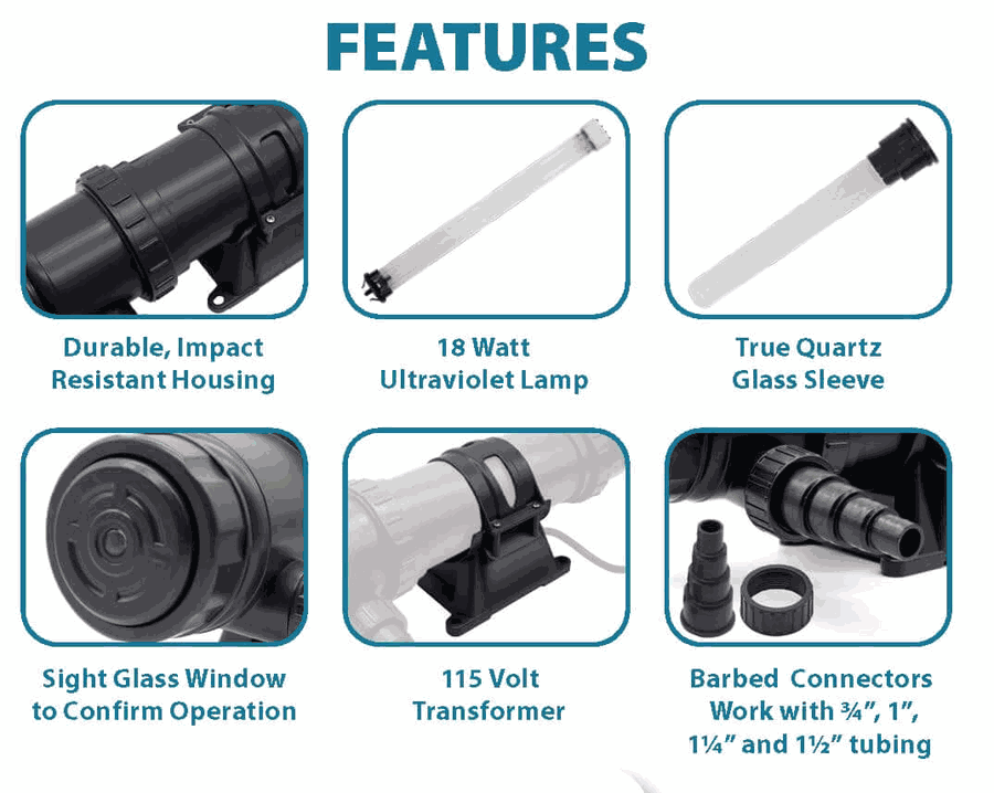 EasyPro ProClear UV Clarifier 18 Watts Max flow 2100gph Max