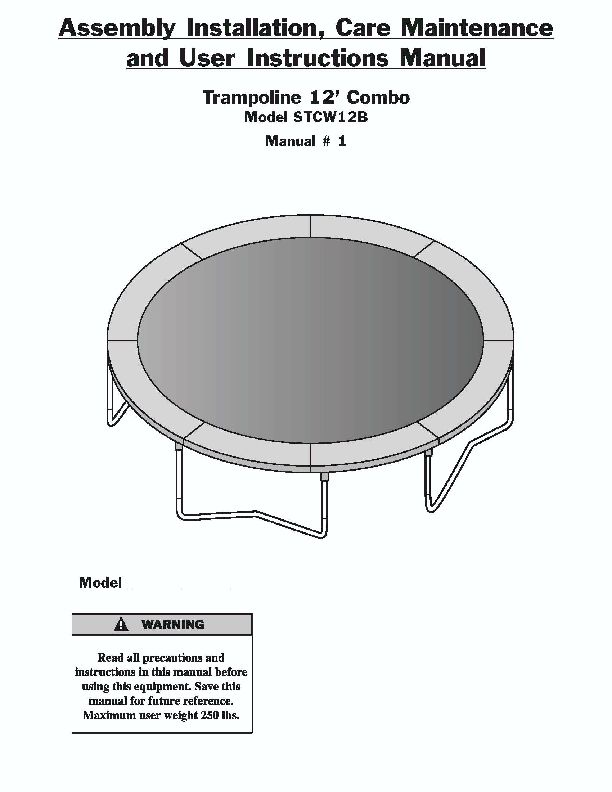12' SKYWALKER STCW12B or STW12N Trampoline Manual