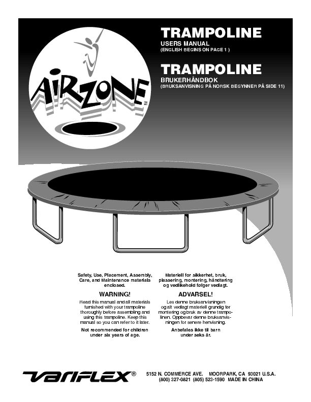 14' Airzone Spring Trampoline Manual