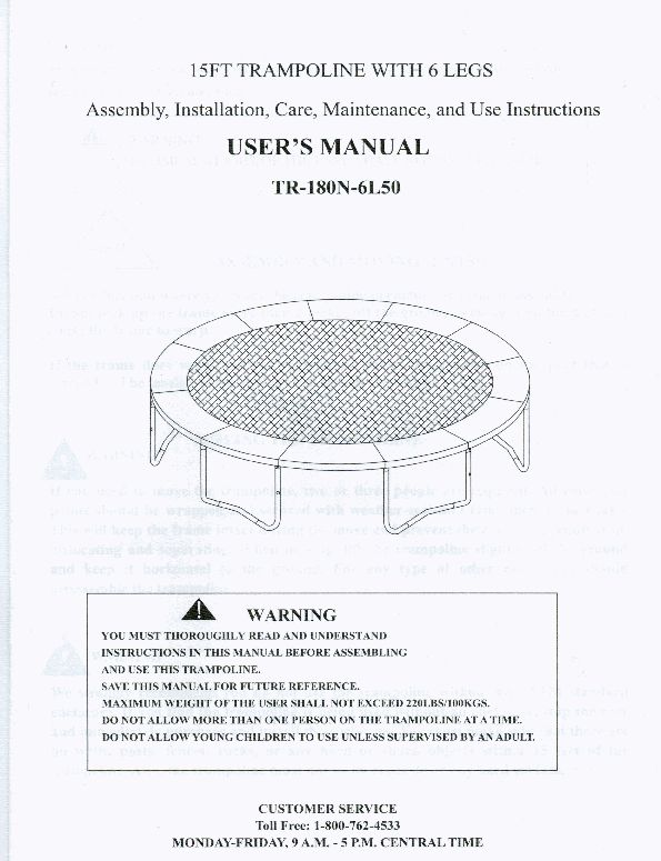15' Bounce Pro Trampoline Manual
