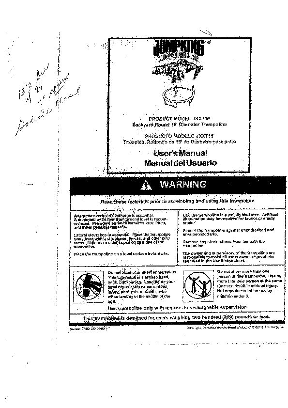 15' JUMPKING JKXT15 w/ 7 in. Springs Manual