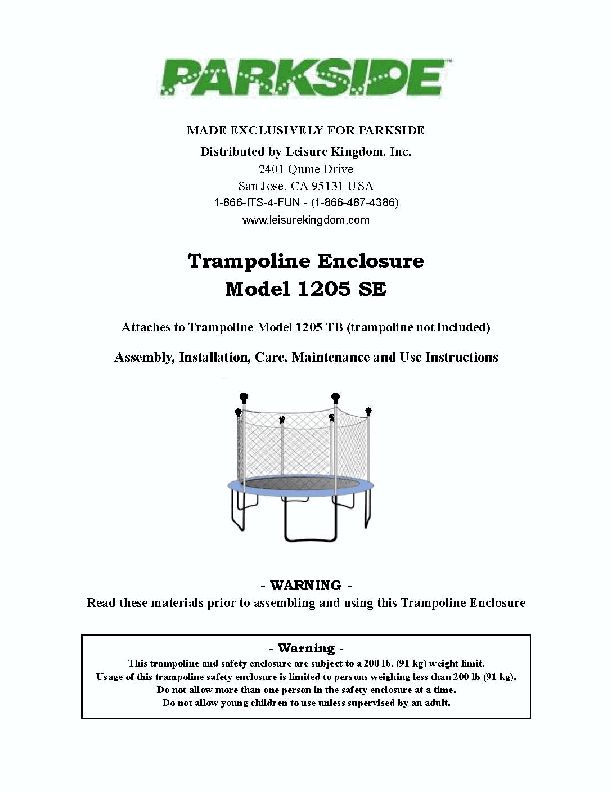 Parkside 1205 SE Enclosure Manual