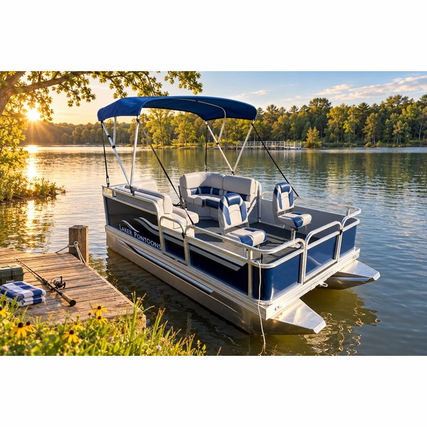Illustrative lake-day scene based on a Laker 712 DLX photo