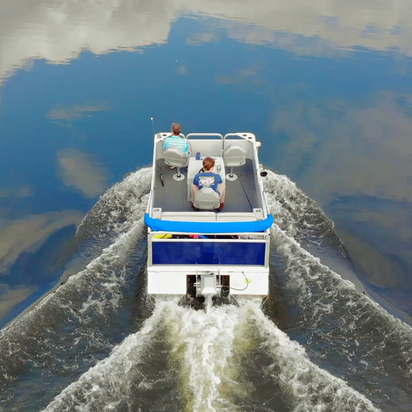 Laker Pontoon cruising quietly