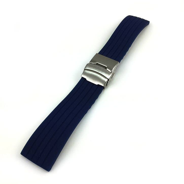 Breitling Compatible Blue Rubber Silicone Replacement Watch Band Strap Double Locking Steel