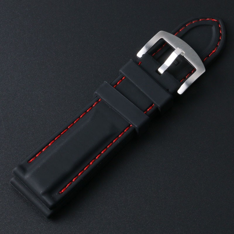 Hugo Boss Compatible Black Rubber Silicone PU Replacement Watch Band Strap Steel Buckle Red Hugo Boss Compatible Black Rubber Silicone PU Replacement Watch Band Strap Steel Buckle Red