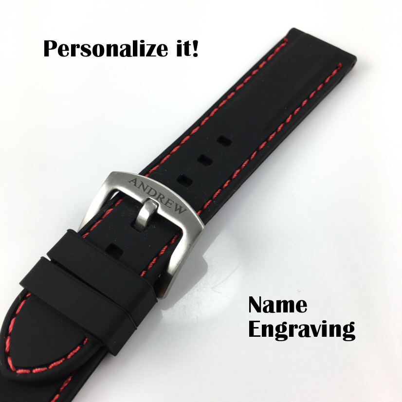 Black Silicone PU Replacement 20mm Watch Band Strap Red
