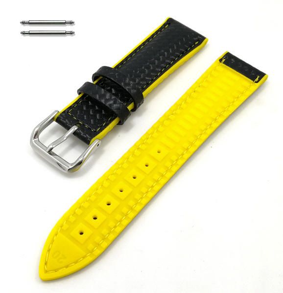 Armitron Compatible Black & Yellow Carbon Fiber Leather Replacement