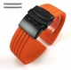 Baume & Mercier Compatible Orange Rubber Silicone Watch Band Strap Double Locking Black PVD Steel Buckle #4014