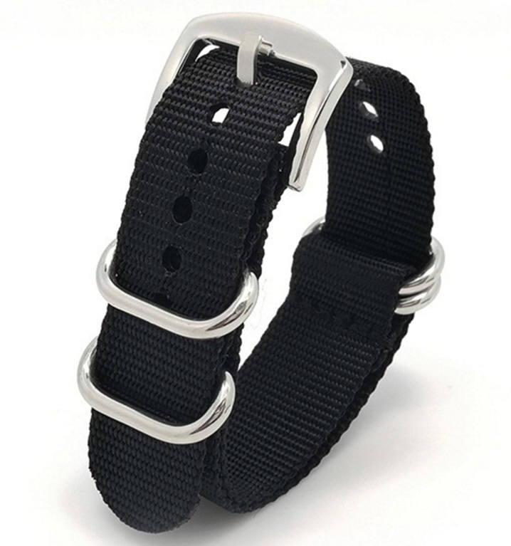Invicta Compatible Black One Piece Slip Through Nylon Watch Band Army