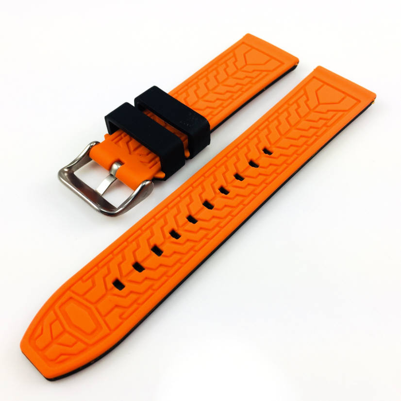 Fossil Compatible Black & Orange Double Side Rubber Silicone