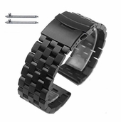 Black PVD SS Steel Metal 20mm Watch Band Bracelet Double Locking Buckle #5052