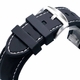 Black Silicone PU Replacement 20mm Watch Band Strap Buckle White Stitching #4003