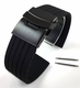 Black Silicone Replacement 20mm Watch Band Strap PVD Double Locking Buckle #4012
