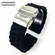 Black Silicone Replacement 21mm Watch Band Strap Double Locking Buckle #4091