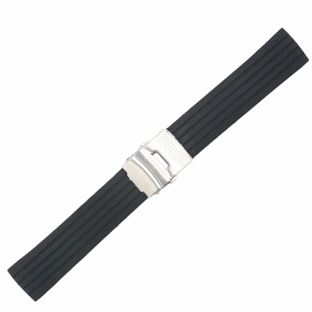 Black Silicone Watch Band Double Lock Clasp 401120