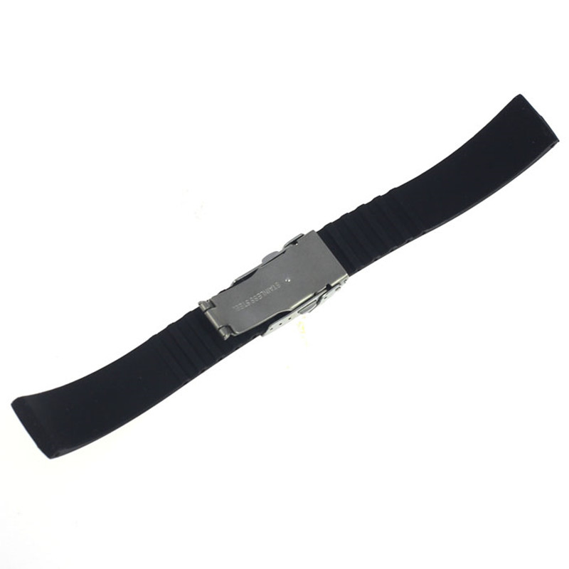 Black Silicone Watch Band Double Lock Clasp 401124