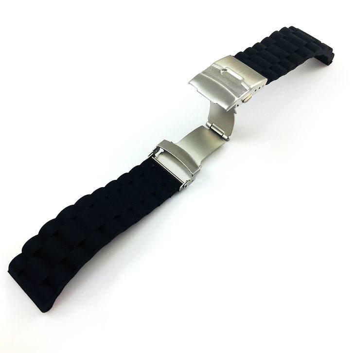 Black Silicone Watch Band Double Lock Clasp 409122