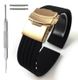 Black Silicone Watch Band Rose Gold  Double Lock Clasp #4011RG-24
