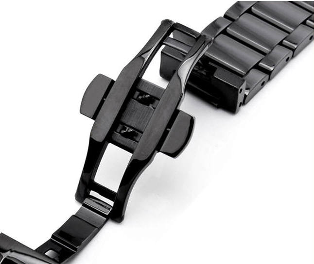 Black Stainless Steel Brushed Replacement 12mm Watch Band Butterfly