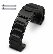 Black Stainless Steel Links Bracelet Replacement Watch Band Strap Double Clasp #5002