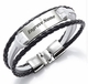 Black & White Leather & Steel Bangle Bracelet Personalized Name Engraving #1027