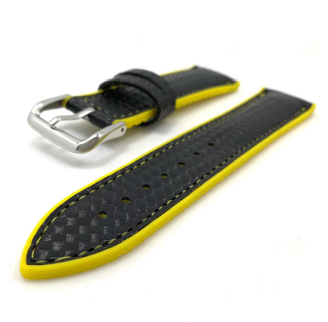 Armitron Compatible Black & Yellow Carbon Fiber Leather Replacement