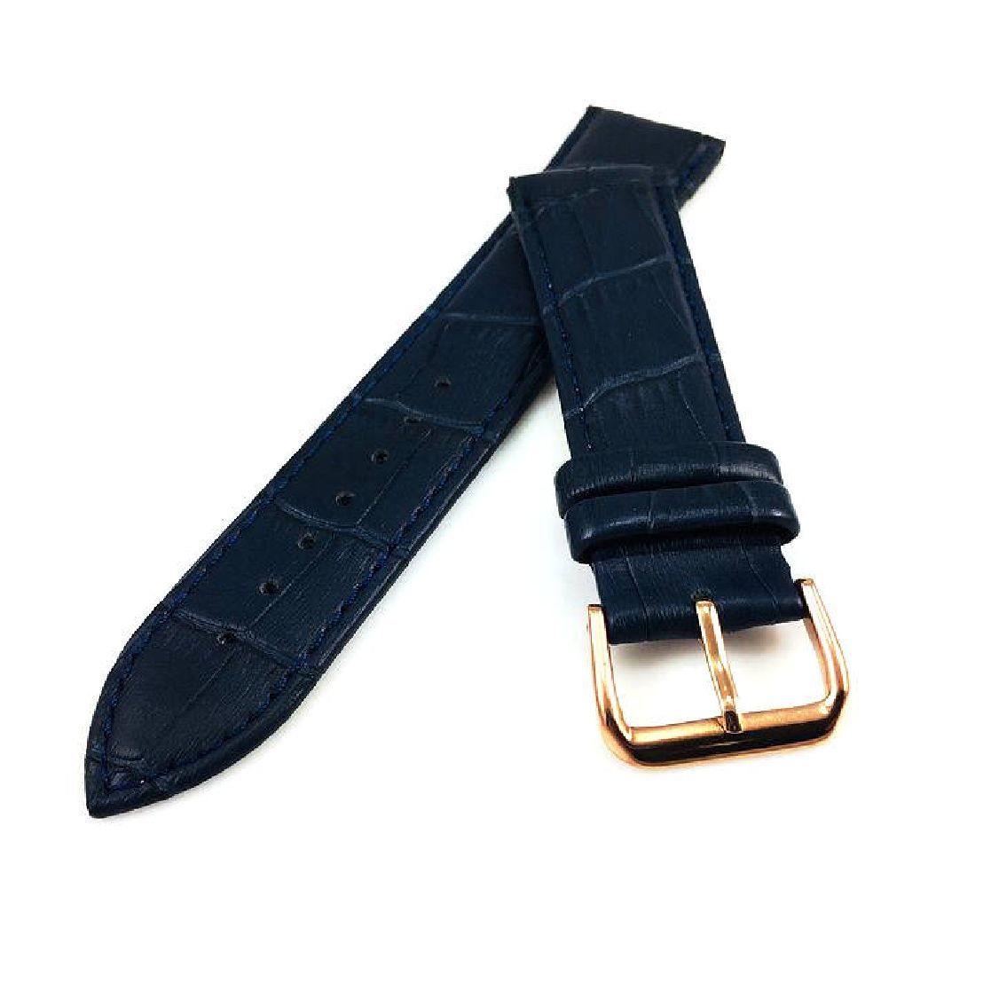 Blue Croco Leather Replacement Watch Band Strap Rose Gold Steel Buckle