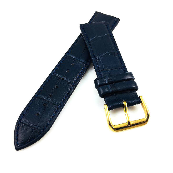 Blue Croco Leather Watch Band Gold Buckle 108318