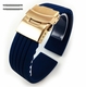 Blue Silicone 21mm Watch Band Strap Rose Gold Double Locking Clasp #4015RG