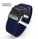 Blue Silicone 23mm Watch Band Strap Double Locking Black PVD Steel Buckle #4016