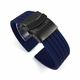 Breitling Compatible Blue Rubber Silicone Watch Band Strap Double Locking Black PVD Steel Buckle #4016