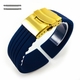 Blue Silicone Replacement 21mm Watch Band Strap Gold Double Lock Buckle #4015G