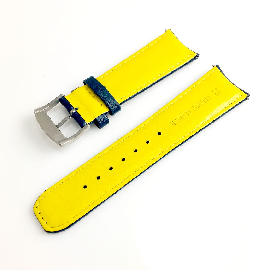 Tag Heuer Compatible Blue Yellow Stitching Sporty Curved End Leather