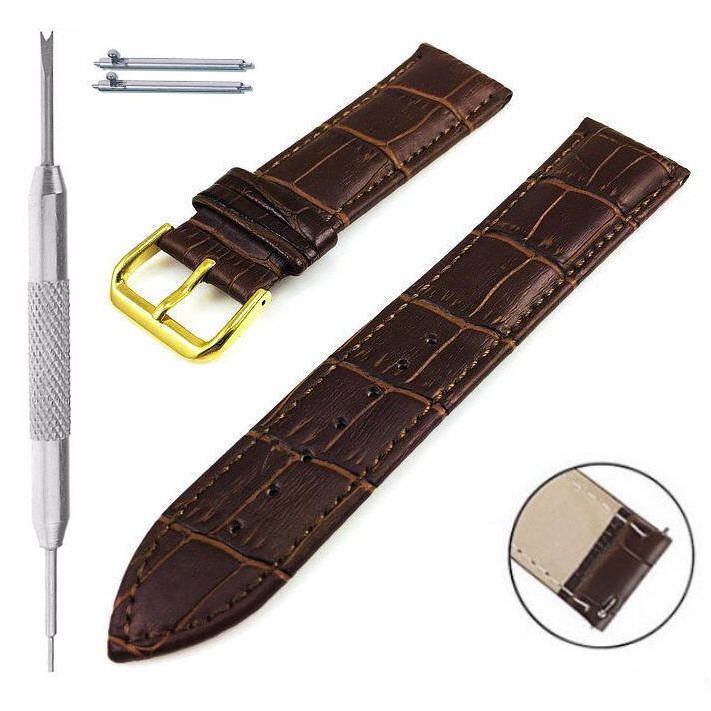 Brown Croco Leather Watch Band Gold Buckle 108223