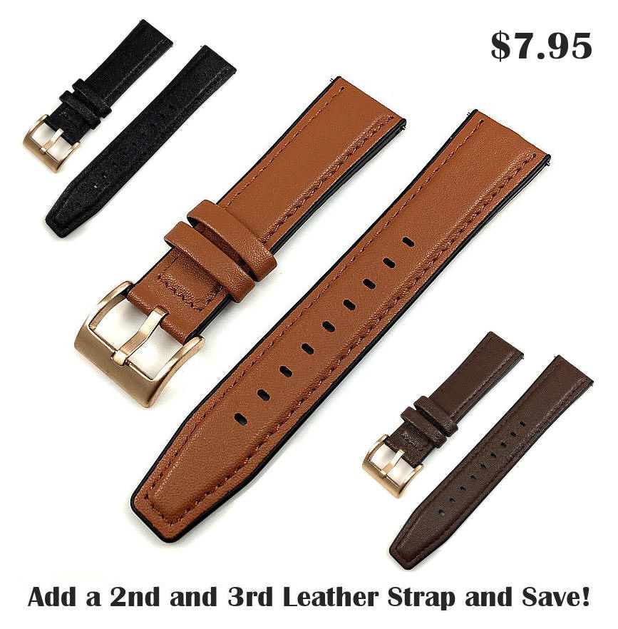 Black Leather Watch Strap Rose Gold Steel Buckle 152620