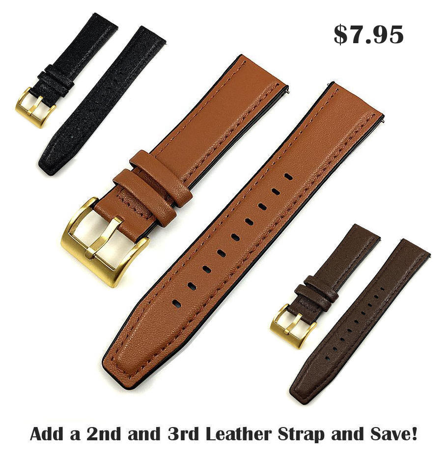 Light Brown Leather Watch Strap Gold Steel Buckle 152322