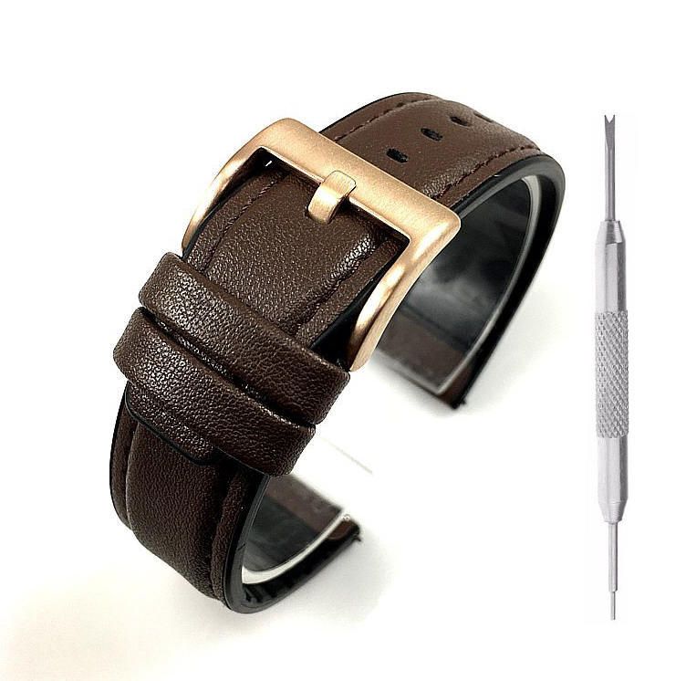 Brown Leather Watch Strap Rose Gold Steel Buckle 152720