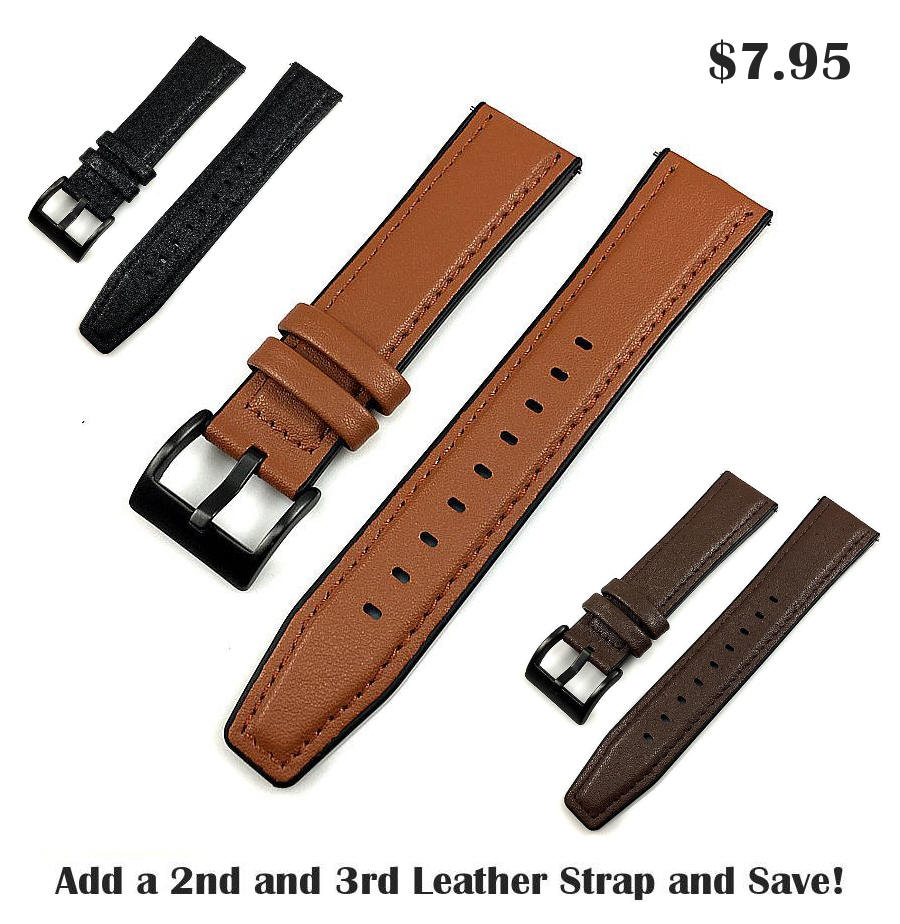 Black Leather Watch Strap Quick Release Band With Black Steel Buckle 1516