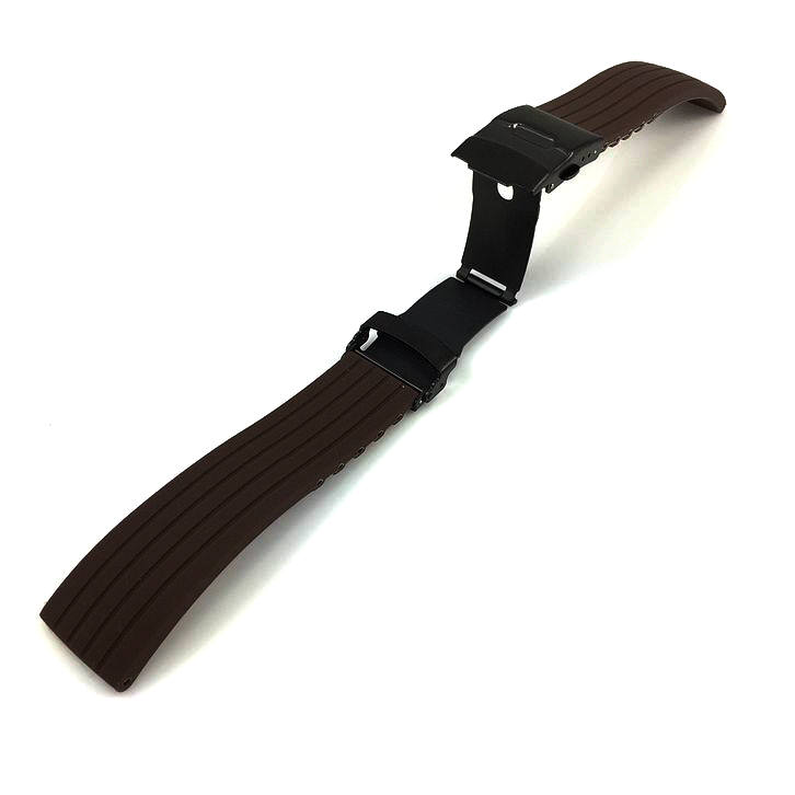 Brown Silicone 21mm Watch Band Strap Double Locking Black Steel Buckle