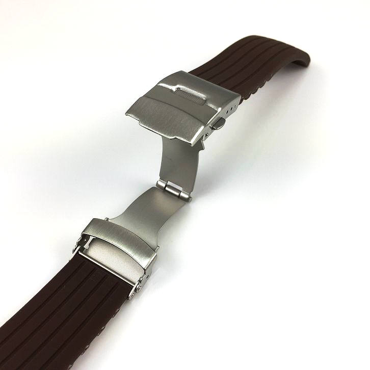 Brown Silicone 23mm Watch Band Strap Double Locking Steel Buckle Clasp