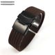Brown Silicone 19mm Watch Band Strap Double Locking Black Steel Buckle #4018