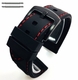 Bulova Compatible Black Rubber Silicone PU Replacement Watch Band Strap Red Stitching Steel Buckle #4006