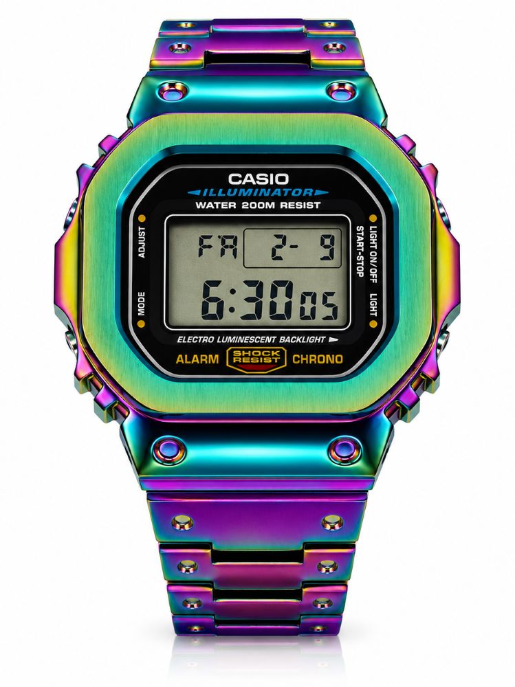 Casio G-Shock DW-5600 Mod rainbow Steel Bezel Bracelet Full Custom