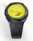 Casioak Mod Custom Yellow Dial Watch Casio G-Shock GA-2100-9A9 Gunmetal Grey Case Band Modded GA2100