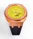 Casioak Mod Custom Yellow Dial Watch Casio G-Shock GA-2100-9A9 Rose Gold Tone Metal Case Black Strap GA2100