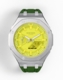 Casioak Mod Custom Yellow Dial Watch Casio G-Shock GA-2100-9A9 Silver Case Green Strap Modded GA2100