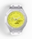 Casioak Mod Custom Yellow Dial Watch Casio G-Shock GA-2100-9A9 Silver Case White Strap Modded GA2100