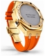 Casioak Mod Kit Fits Casio G-Shock GA-2100 GA-2110 GAB2100 Watch Iced Out Gold Tone Crystal Bezel Metal Case - Orange Strap