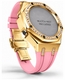 Casioak Mod Kit Fits Casio G-Shock GA-2100 GA-2110 GAB2100 Watch Iced Out Gold Tone Crystal Bezel Metal Case - Pink Strap